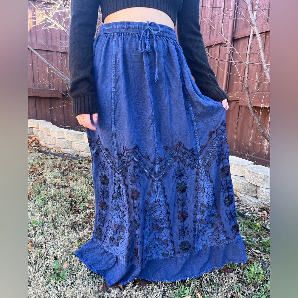 Chic Navy Embroidered Maxi Skirt - Picture 9 of 15